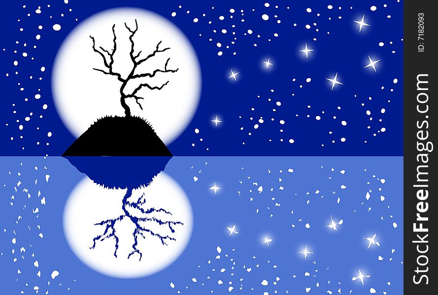 Night sky illustration with Ursa Major and moon reflected. Night sky illustration with Ursa Major and moon reflected