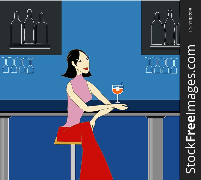 Woman at bar. Vectror illustration