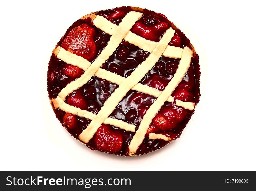 Pie with cherries isolated on a white background. Pie with cherries isolated on a white background