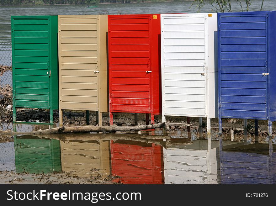 Cabin after water-level river. Cabin after water-level river