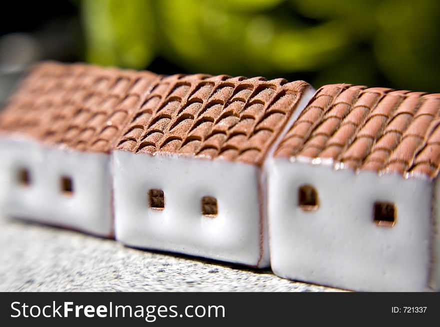 Abstract selective focus blurred image of model cottages