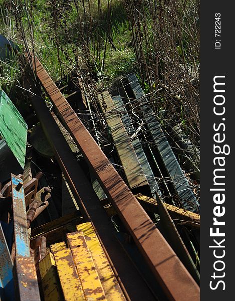 Discarded steel girders and tubing. Discarded steel girders and tubing