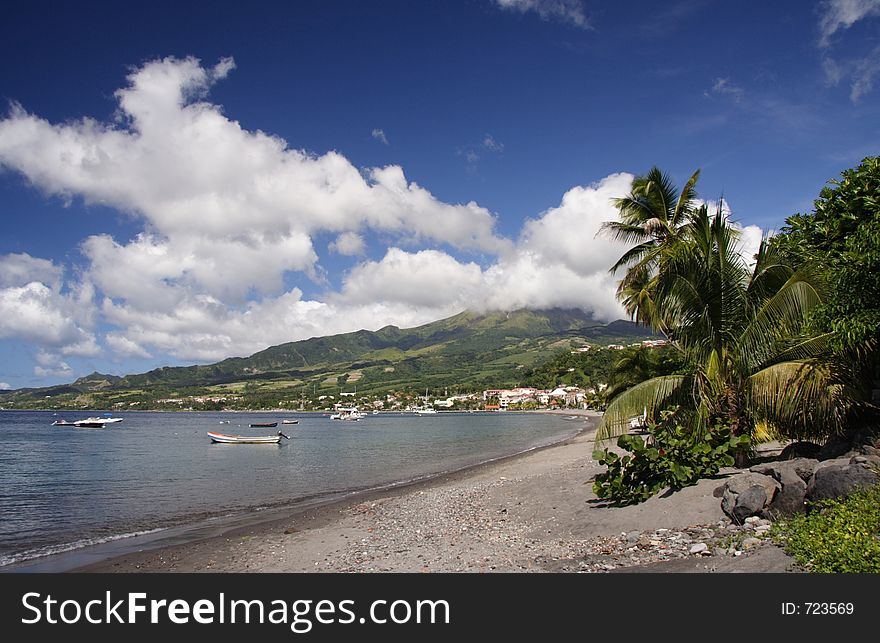 Caribbean Beach with a extinct volcano in the background. Caribbean Beach with a extinct volcano in the background