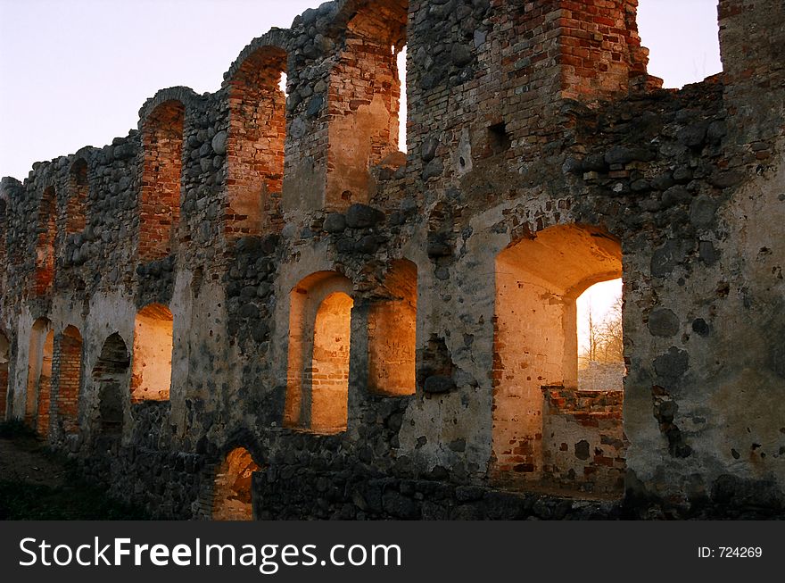 Ancient castle ruins at sunset in Dobele, Latvia. Ancient castle ruins at sunset in Dobele, Latvia