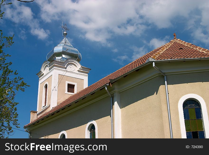 Romanian church tower in the sky