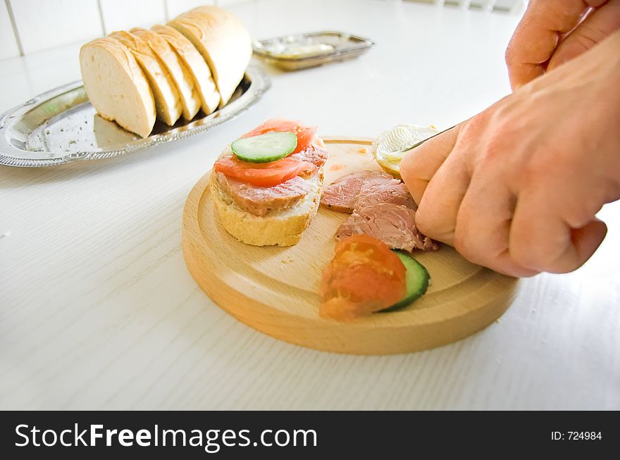 Preparing breakfast on kitchen table