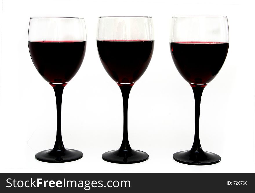 3 wine glasses isolated on white