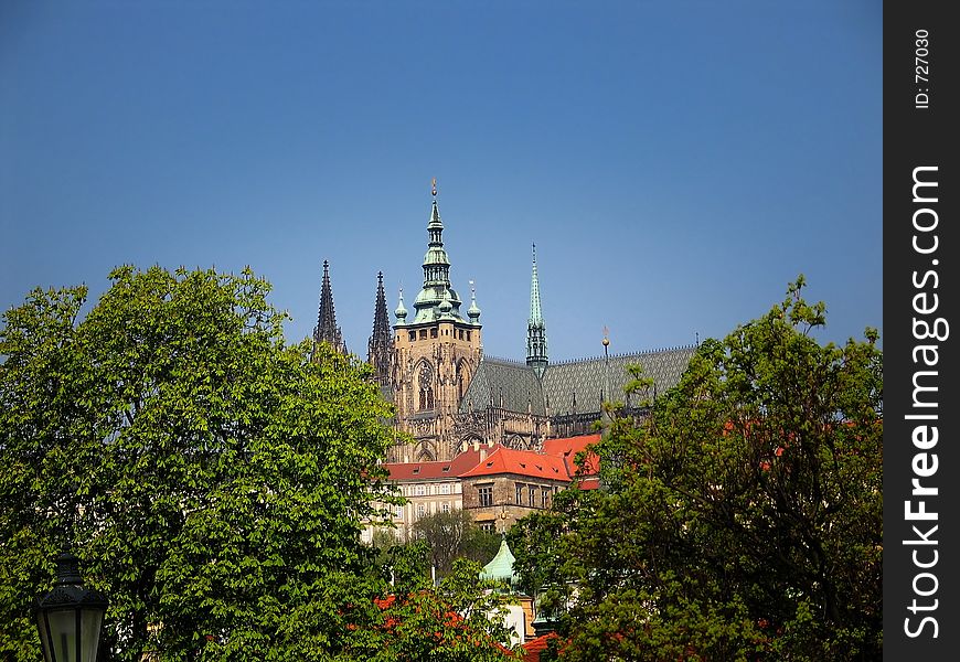 Prague castle - spring view from Charles Bridge