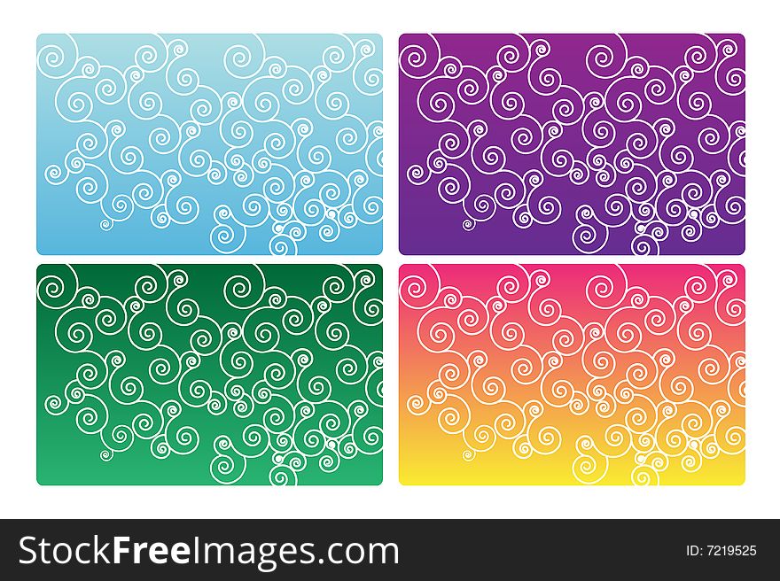 Four backgrounds decorated with spirals. Four backgrounds decorated with spirals