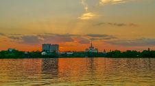 Vibrant Colorful Sunset On The Lake From Bucharest Royalty Free Stock Image
