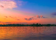 Vibrant Colorful Sunset On The Lake From Bucharest Stock Images