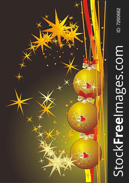 Yellow Christmas Balls. Background For Card