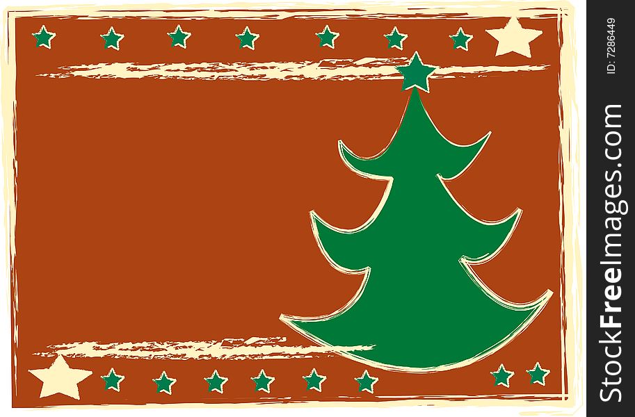 Retro  christmas tree with red background