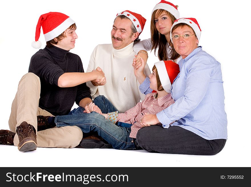 Happy family wishing eachother a happy christmas. Happy family wishing eachother a happy christmas