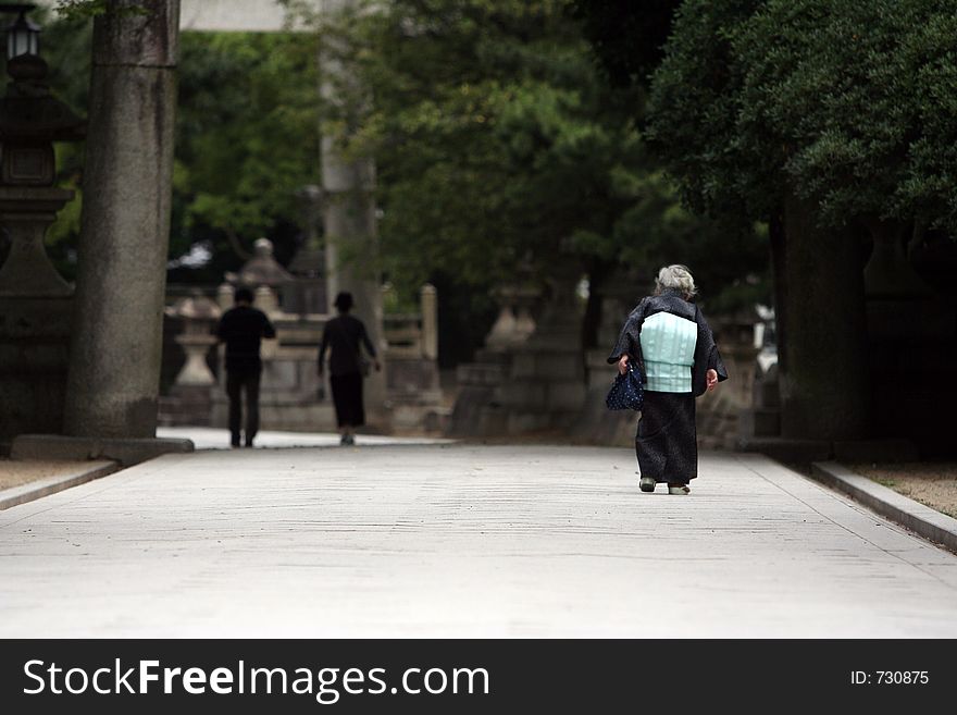Old japanese woman walking