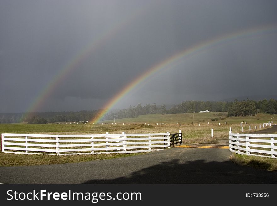 An unusual double rainbow along Californiaï¿½s north coast.