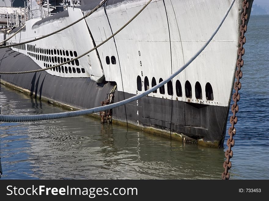 An old WWII sub, moored along San Franciscoï¿½s waterfront. An old WWII sub, moored along San Franciscoï¿½s waterfront.