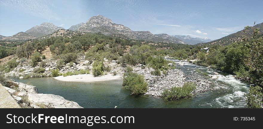 Panorama of the Kaweah River at the entrance to Sequoia National Park,. Panorama of the Kaweah River at the entrance to Sequoia National Park,