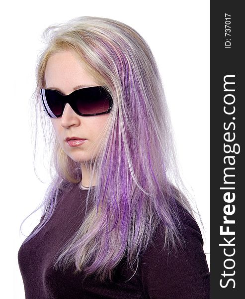 Pretty girl with long violet hair and dark sunglasses. Pretty girl with long violet hair and dark sunglasses