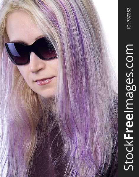 Pretty girl with long violet hair and dark sunglasses. Pretty girl with long violet hair and dark sunglasses