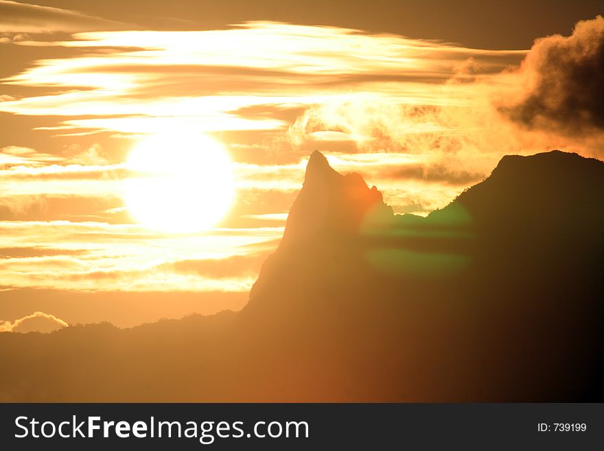 Sunset over Moorea island, French Polynesia