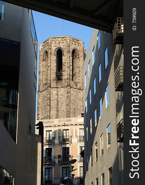 Modern and historic architecture together, barcelona, spain, europe. Modern and historic architecture together, barcelona, spain, europe