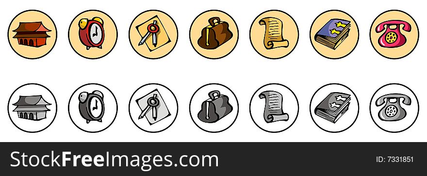 Set of icons for web site, colorful and grayscale, vector illustration