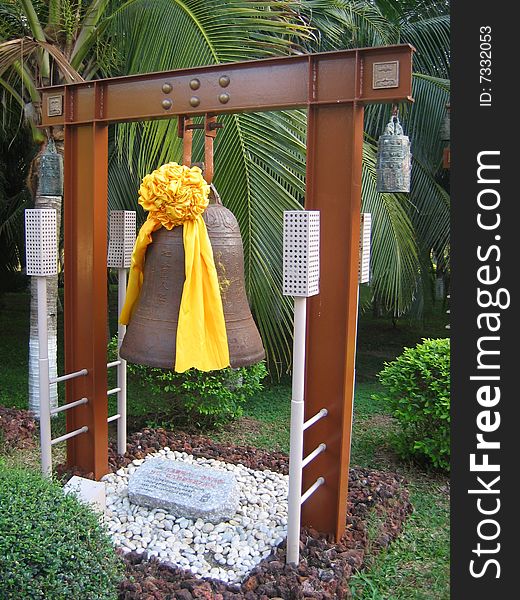 Ancient bell hanging on frame, traditional chinese masterpiece