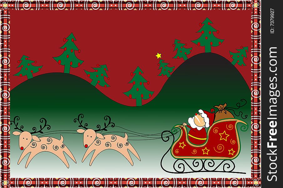 Christmas background with Santa's sleigh and reindeer. Christmas background with Santa's sleigh and reindeer