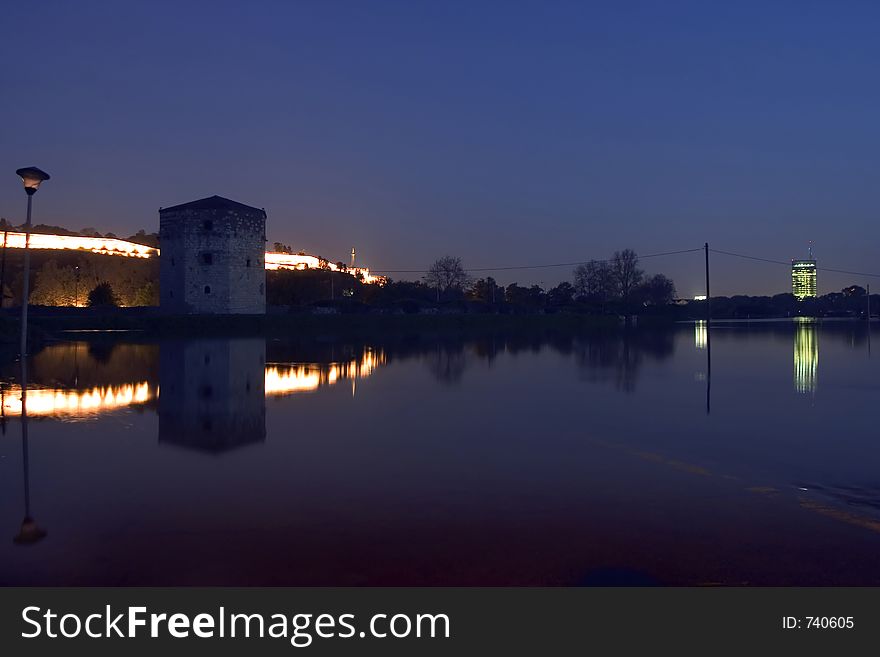 Cityscape and river on the night. Cityscape and river on the night