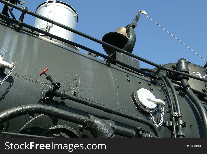 Close up view of vintage railroad steam engine. Close up view of vintage railroad steam engine