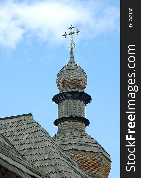 Christian church ancient wooden dome with cross Kiev Ukraine. Christian church ancient wooden dome with cross Kiev Ukraine