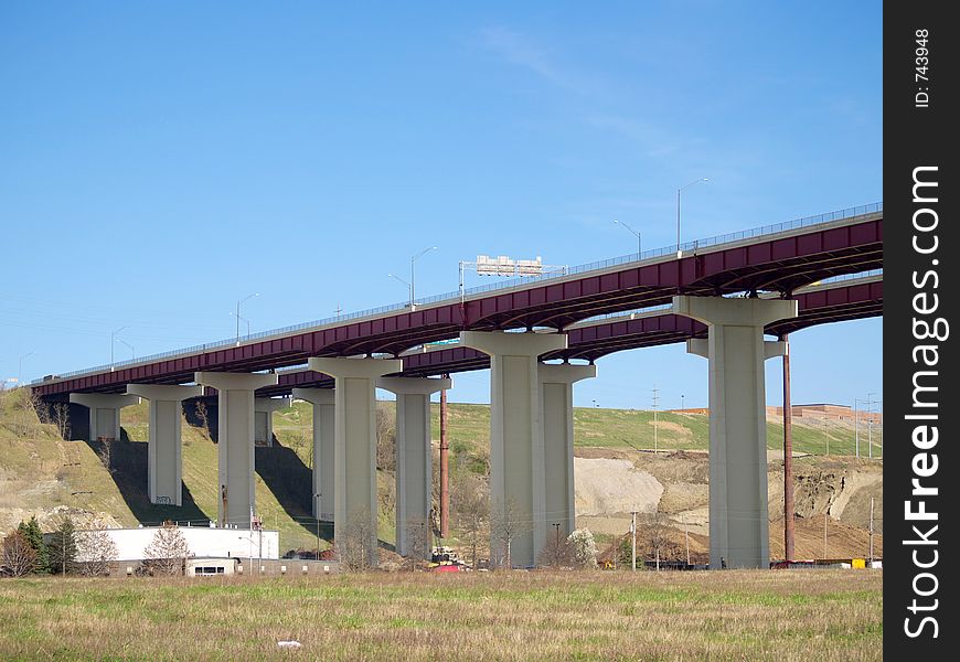 High double-span freeway bridge. High double-span freeway bridge