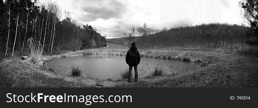 Woman Overlooking A Pond (Panorama)