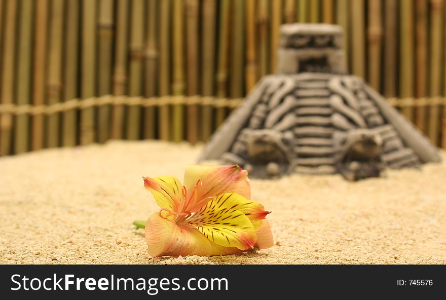 Flower And Pyramid On Sand