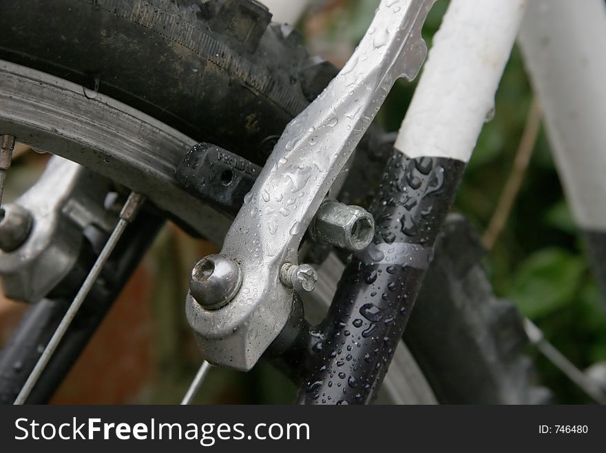 A rear brake of a pushbike