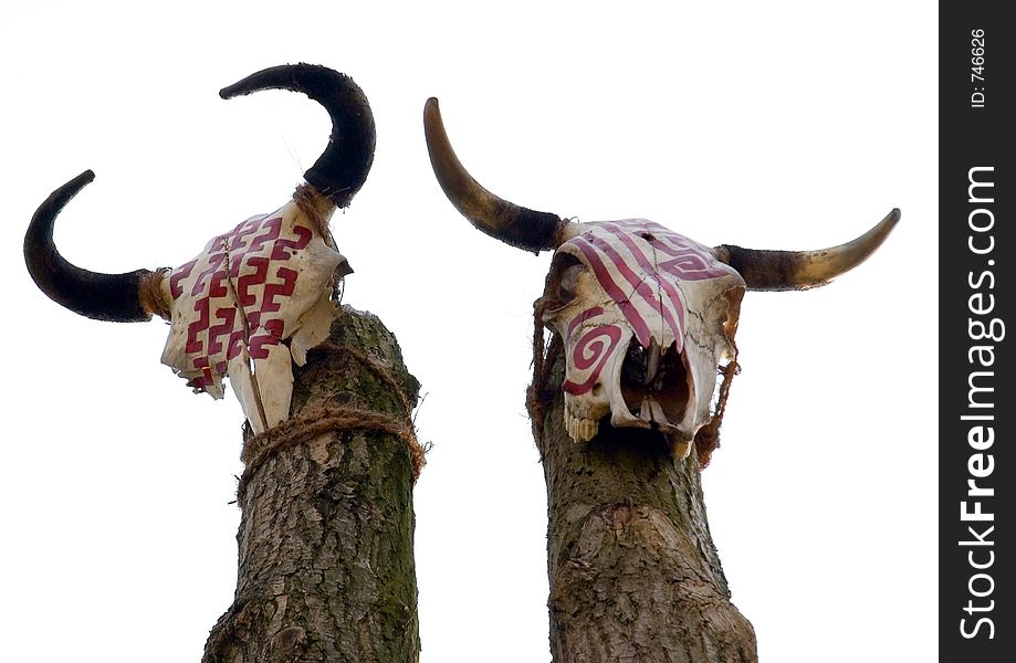 Two rural skulls on a pole