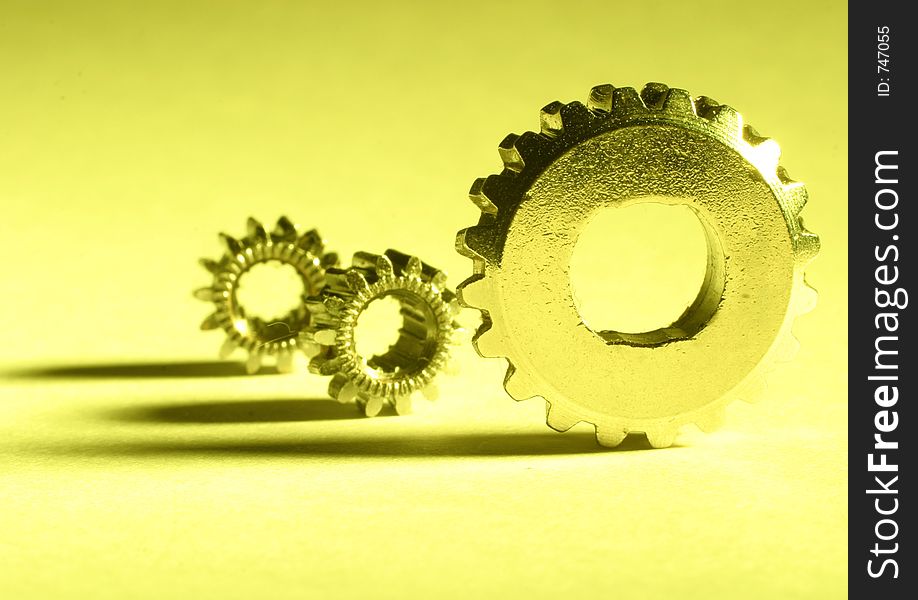 Three gears with yellow gel. Three gears with yellow gel