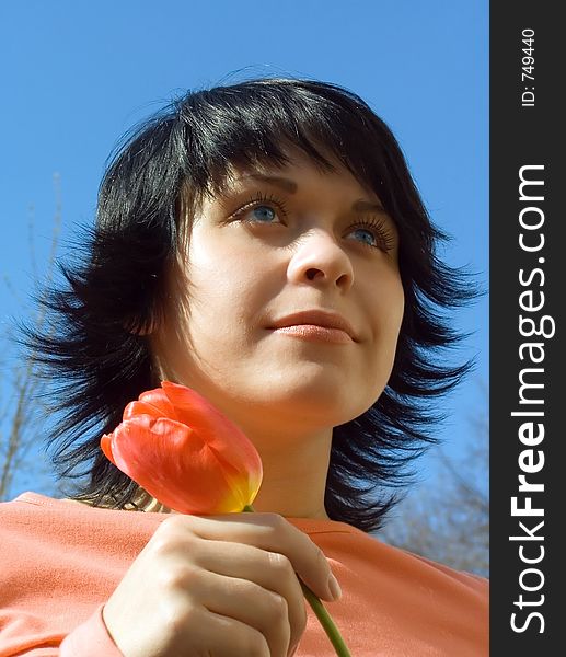 The Joyful Girl And Flower