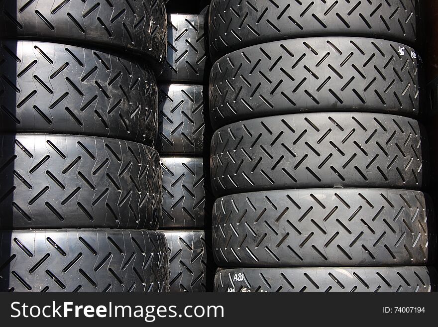 Racing tires ready to be mounted on cars