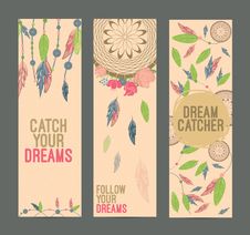 Hand Drawn Native American Dreamcatcher Banner Set. Eps 10 Royalty Free Stock Images Hand Drawn Native American Dreamcatcher Banner Set. Eps 10 Royalty Free Stock Images