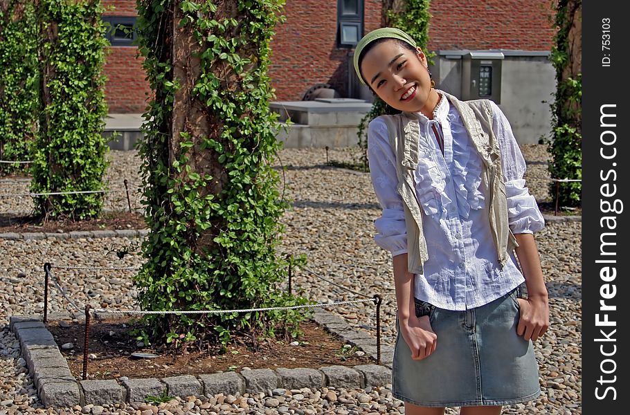 Korean woman wearing casual clothing. Korean woman wearing casual clothing