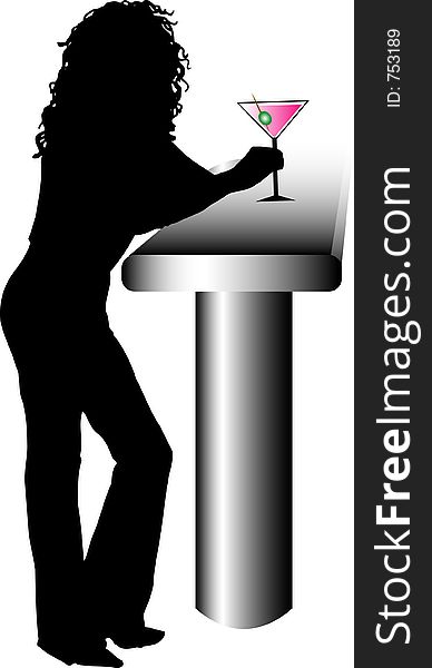 female leaning against a bar holding a drink. female leaning against a bar holding a drink