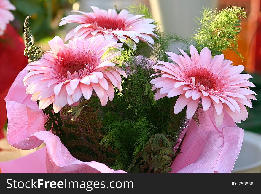 Nice decorated pink chrysanthemums bouquet. Nice decorated pink chrysanthemums bouquet