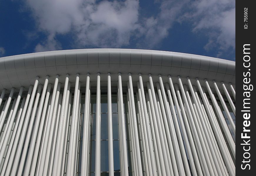 White Concert hall luxembourg with blue sky behind