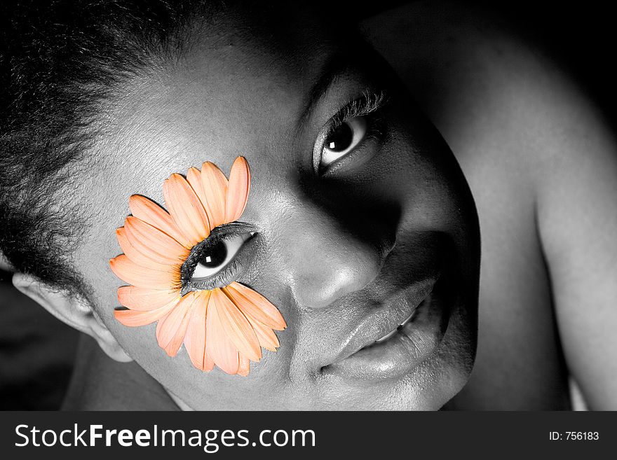 Flower Girl in BW with colored Gerbera Daisy eye