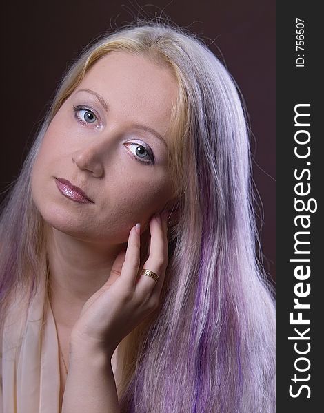 Portrait of attractive young woman with violet hair. Portrait of attractive young woman with violet hair