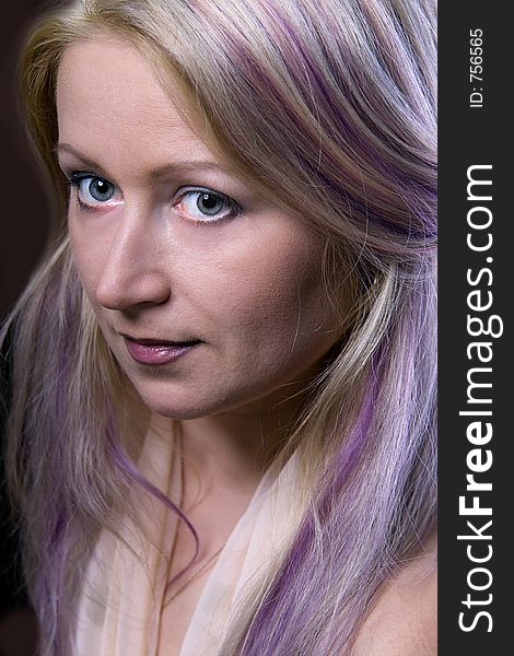 Portrait of attractive young woman with violet hair. Portrait of attractive young woman with violet hair