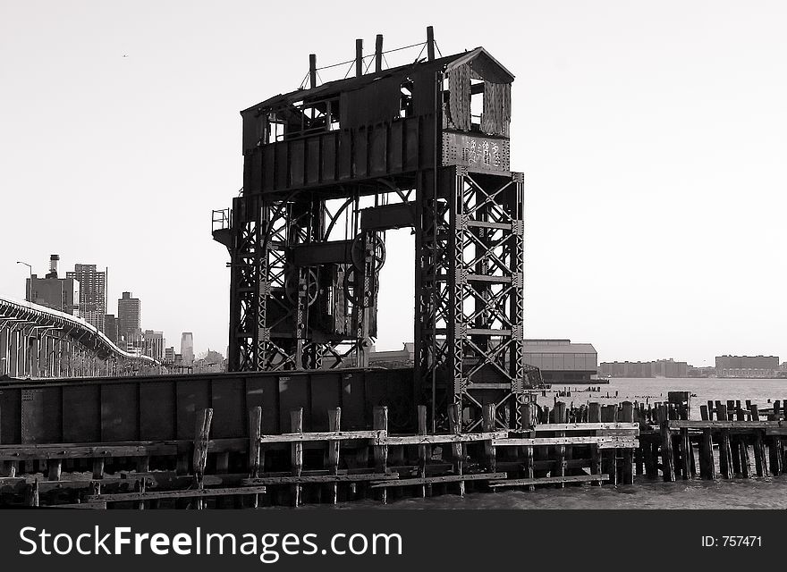 Abandoned coal dock on Hudson river. Upper west side of Manhattan.