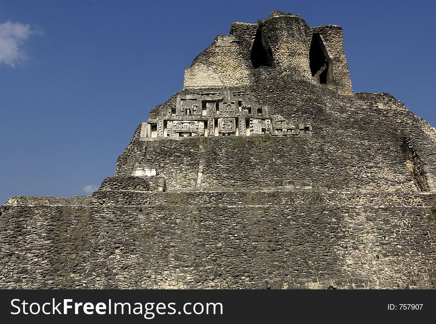 Mayan temple in Belize with ancient carvings